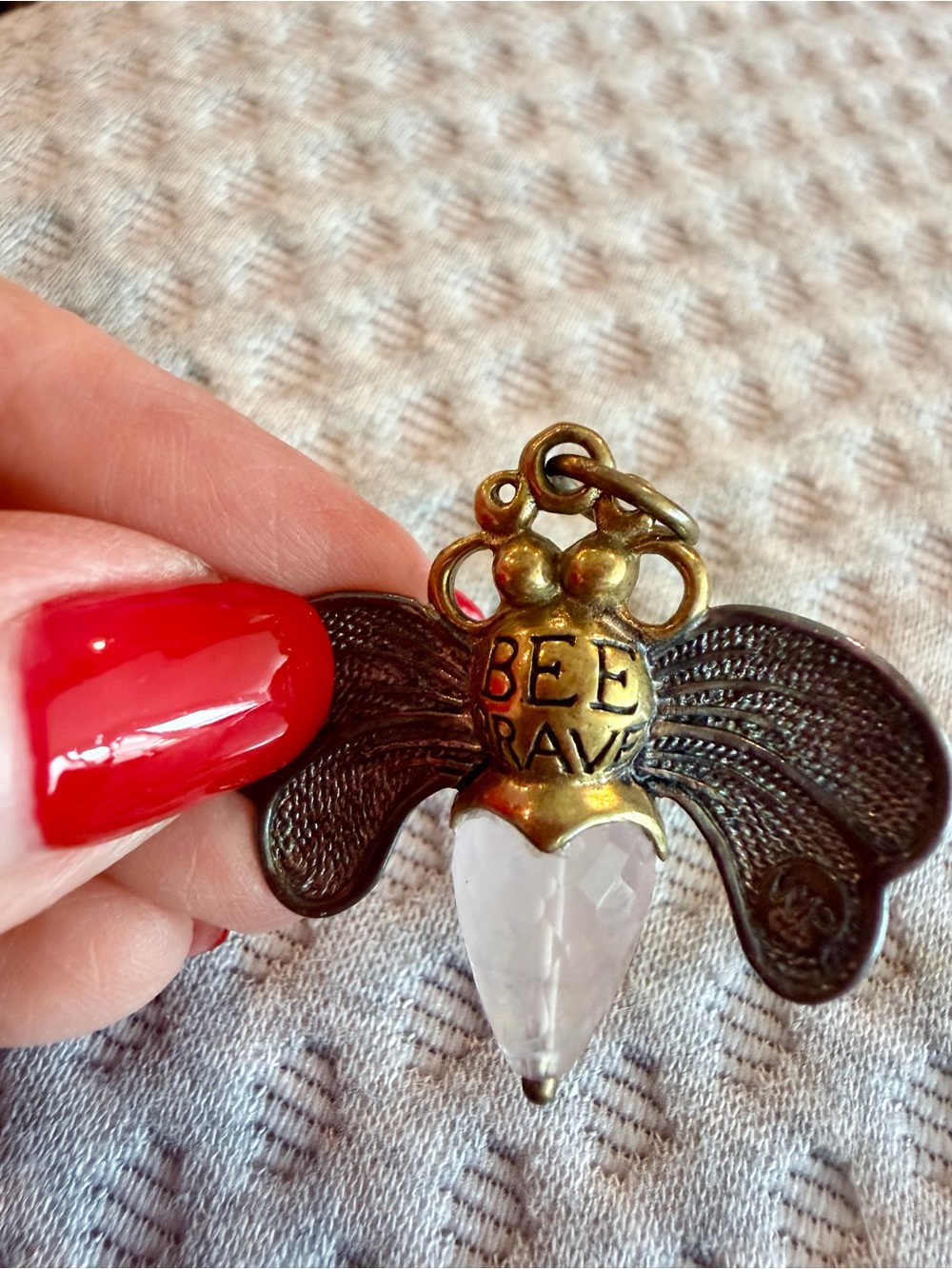 Waxing Poetic Brass Bee 'Bee Brave' Pendant with Clear Crystal and Red Accent